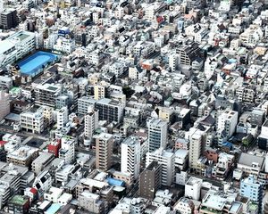 Preview wallpaper city, buildings, aerial view, roofs