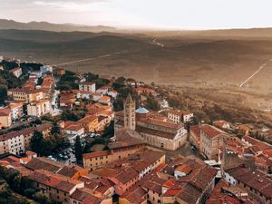 Preview wallpaper city, buildings, aerial view, roofs, houses