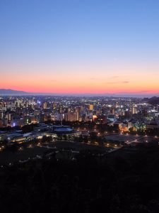 Preview wallpaper city, buildings, aerial view, dusk, cityscape