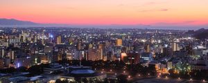 Preview wallpaper city, buildings, aerial view, dusk, cityscape