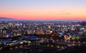 Preview wallpaper city, buildings, aerial view, dusk, cityscape