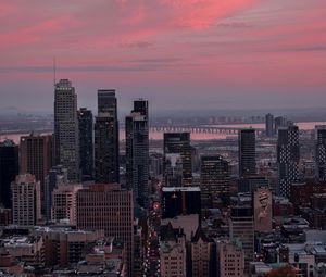 Preview wallpaper city, buildings, aerial view, cityscape, dusk