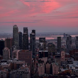 Preview wallpaper city, buildings, aerial view, cityscape, dusk