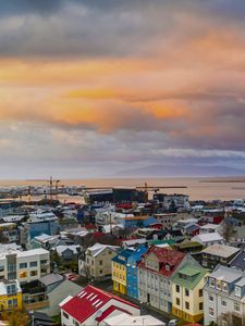 Preview wallpaper city, buildings, aerial view, architecture, coast, port