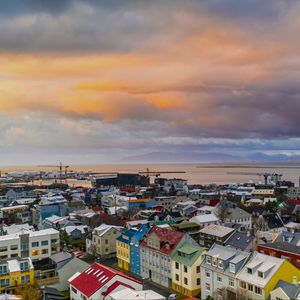 Preview wallpaper city, buildings, aerial view, architecture, coast, port