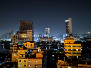 Preview wallpaper city, buildings, aerial view, night