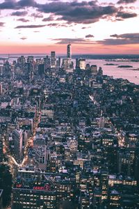 Preview wallpaper city, buildings, aerial view, coast, dusk, new york