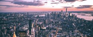 Preview wallpaper city, buildings, aerial view, coast, dusk, new york