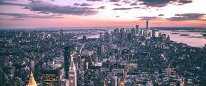 Preview wallpaper city, buildings, aerial view, coast, dusk, new york