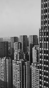 Preview wallpaper city, buildings, aerial view, bw