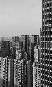 Preview wallpaper city, buildings, aerial view, bw