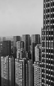 Preview wallpaper city, buildings, aerial view, bw