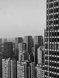Preview wallpaper city, buildings, aerial view, bw