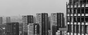 Preview wallpaper city, buildings, aerial view, bw