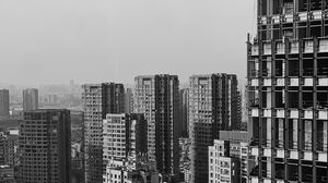 Preview wallpaper city, buildings, aerial view, bw