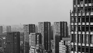 Preview wallpaper city, buildings, aerial view, bw