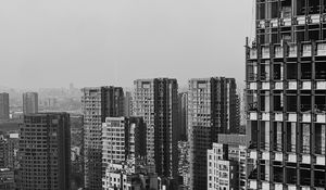 Preview wallpaper city, buildings, aerial view, bw