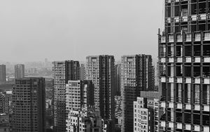 Preview wallpaper city, buildings, aerial view, bw