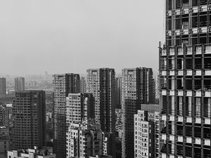 Preview wallpaper city, buildings, aerial view, bw