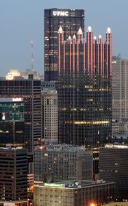 Preview wallpaper city, buildings, aerial view, lights, twilight