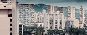 Preview wallpaper city, buildings, aerial view, palm trees, road