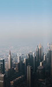 Preview wallpaper city, buildings, aerial view, cityscape, fog