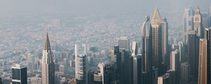 Preview wallpaper city, buildings, aerial view, cityscape, fog