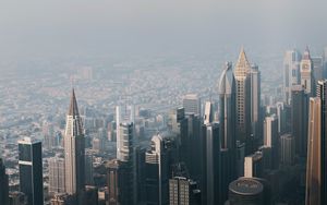 Preview wallpaper city, buildings, aerial view, cityscape, fog