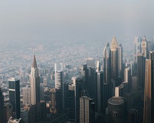 Preview wallpaper city, buildings, aerial view, cityscape, fog