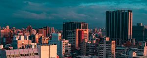 Preview wallpaper city, buildings, aerial view, cityscape, sunset