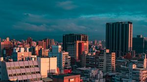 Preview wallpaper city, buildings, aerial view, cityscape, sunset