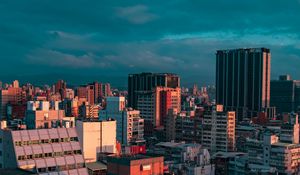 Preview wallpaper city, buildings, aerial view, cityscape, sunset