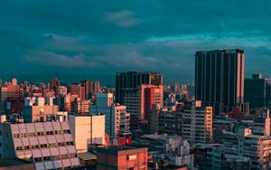 Preview wallpaper city, buildings, aerial view, cityscape, sunset