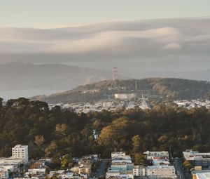 Preview wallpaper city, buildings, aerial view, cityscape, trees