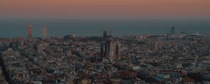 Preview wallpaper city, buildings, aerial view, cityscape, sea, twilight