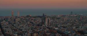 Preview wallpaper city, buildings, aerial view, cityscape, sea, twilight