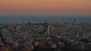 Preview wallpaper city, buildings, aerial view, cityscape, sea, twilight