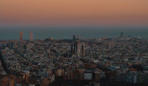 Preview wallpaper city, buildings, aerial view, cityscape, sea, twilight