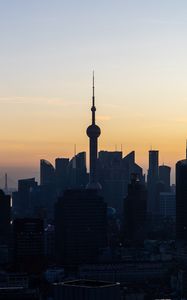 Preview wallpaper city, buildings, aerial view, skyscrapers, dark