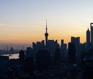 Preview wallpaper city, buildings, aerial view, skyscrapers, dark