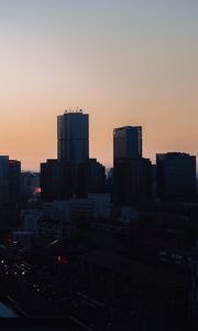 Preview wallpaper city, buildings, aerial view, twilight