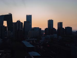 Preview wallpaper city, buildings, aerial view, twilight