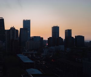 Preview wallpaper city, buildings, aerial view, twilight