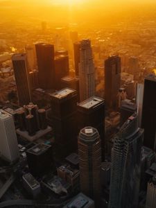 Preview wallpaper city, buildings, aerial view, sunset