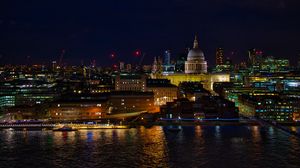 Preview wallpaper city, buildings, aerial view, lights, night, dark