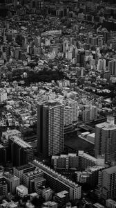 Preview wallpaper city, buildings, aerial view, architecture, black and white