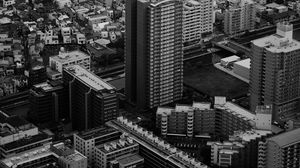 Preview wallpaper city, buildings, aerial view, architecture, black and white