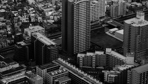 Preview wallpaper city, buildings, aerial view, architecture, black and white