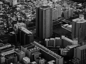 Preview wallpaper city, buildings, aerial view, architecture, black and white