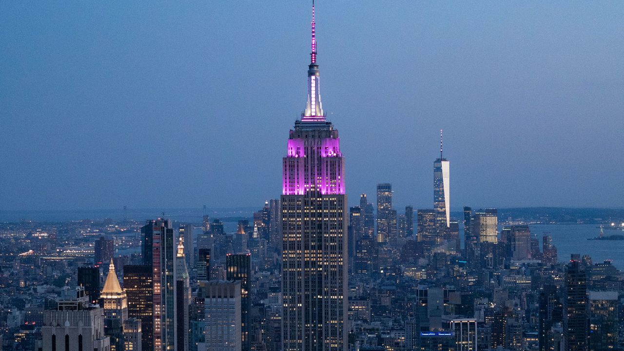 Wallpaper city, buildings, aerial view, twilight, new york
